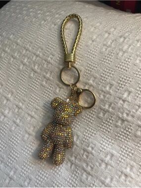 Gold Crystal Teddy Bear Keychain